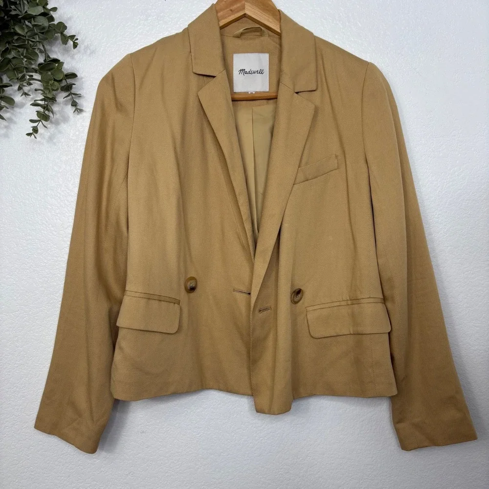 Madewell Caldwell Short Blazer Tan Double Breasted Cropped Jacket‎ XS